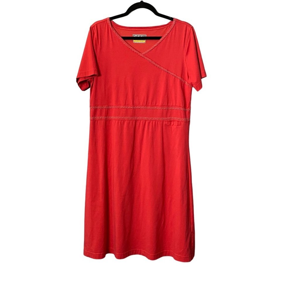 Cabela's Women Large Cotton Blend Short‎ Sleeve Orange A-Line Midi Dress